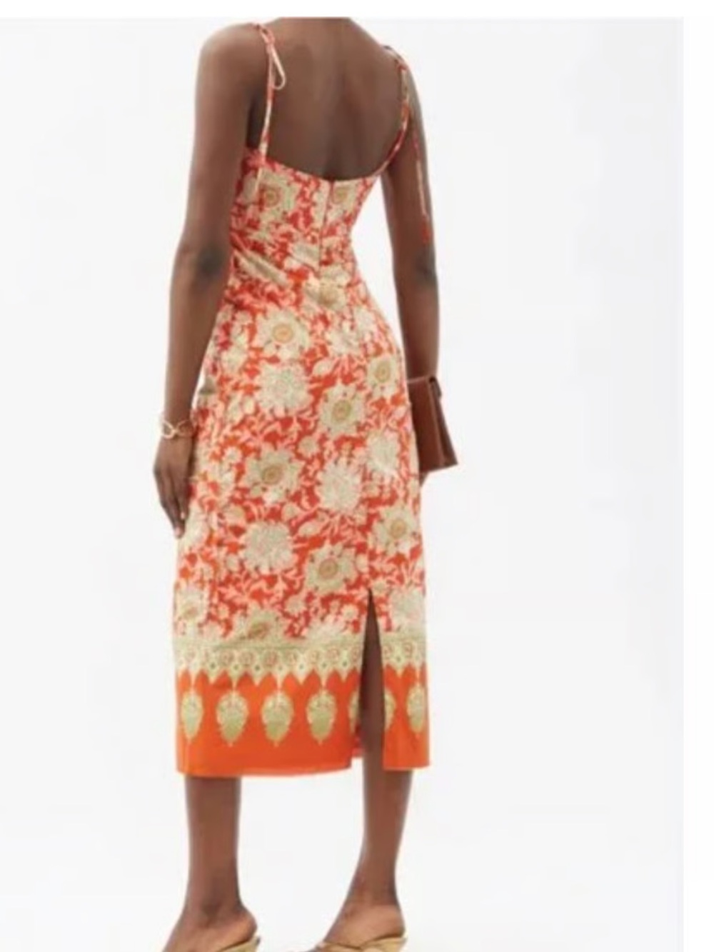 NWOT Johanna Ortiz Coral-Red Floral Tie-Strap Maxi - Picture 4 of 11